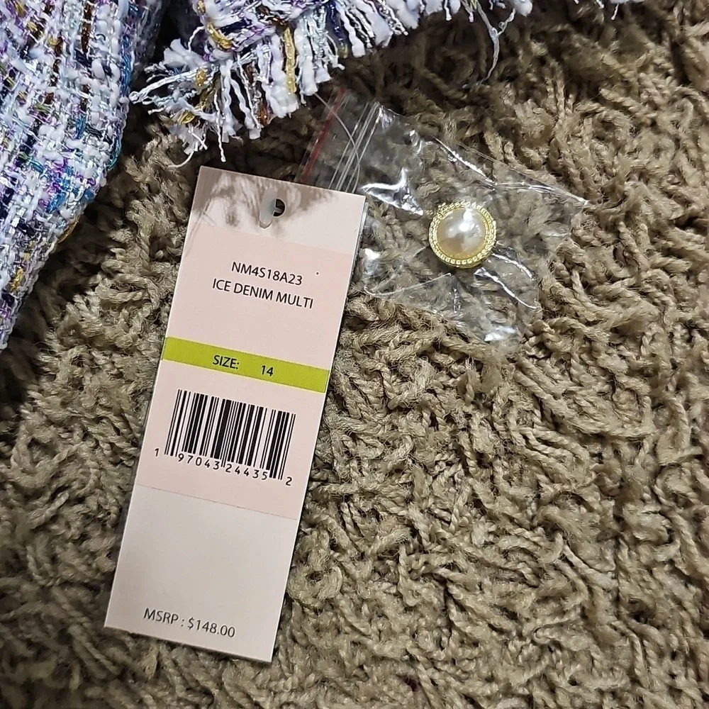 NWT Nanette Lepore Tweed Dress Cap Sleeve Shift Knee Length 14 Multi Color - Picture 6 of 12